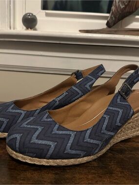 Vionic Navy Zigzag Espadrille Wedge Slingback